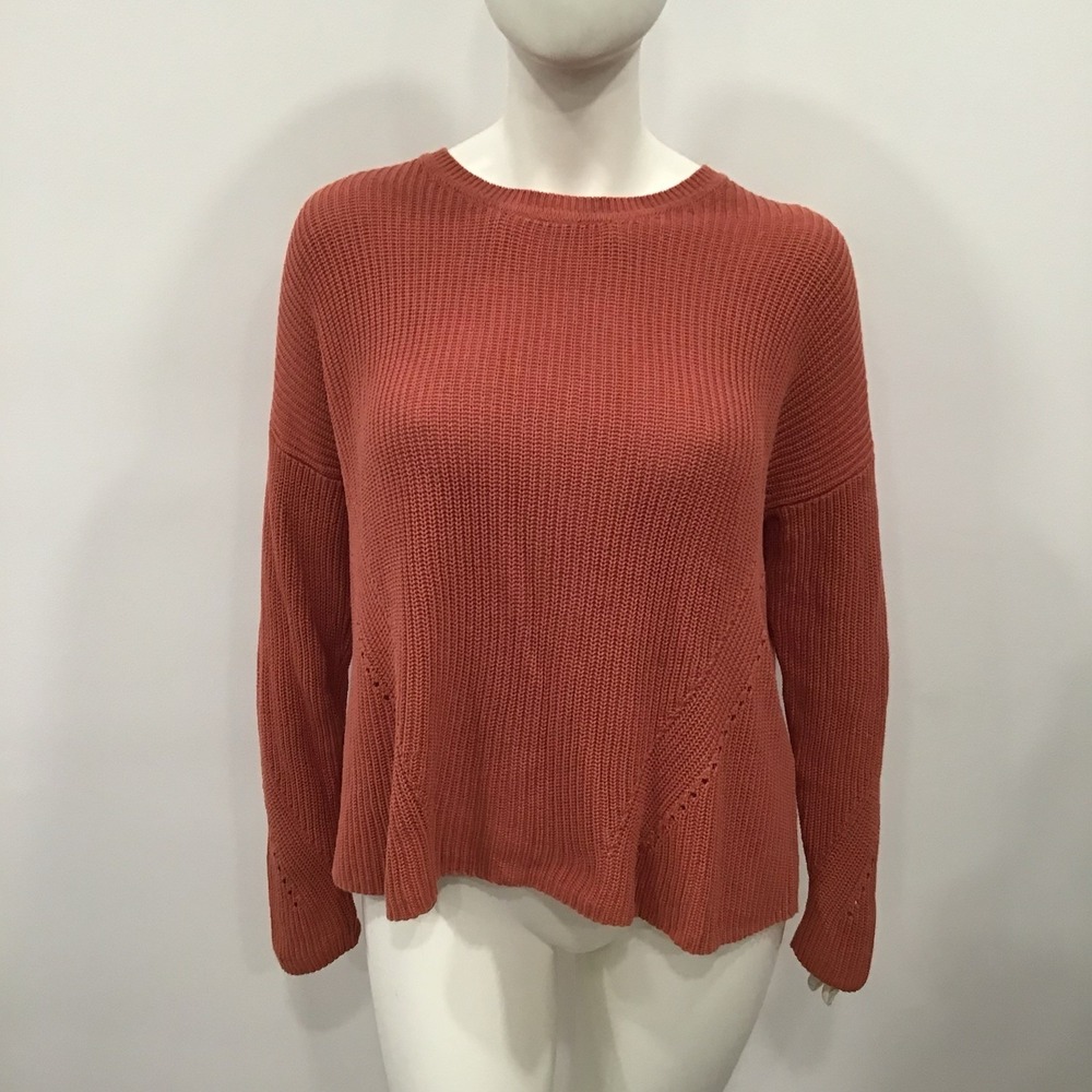 Lucky Brand Chunky Knit Sweater Laced Back Detail Burnt Orange Size XL